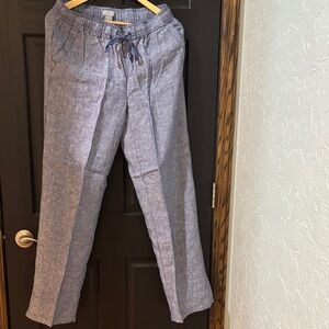 Kenar Women's Light Blue Drawstring Linen-Blend Trousers